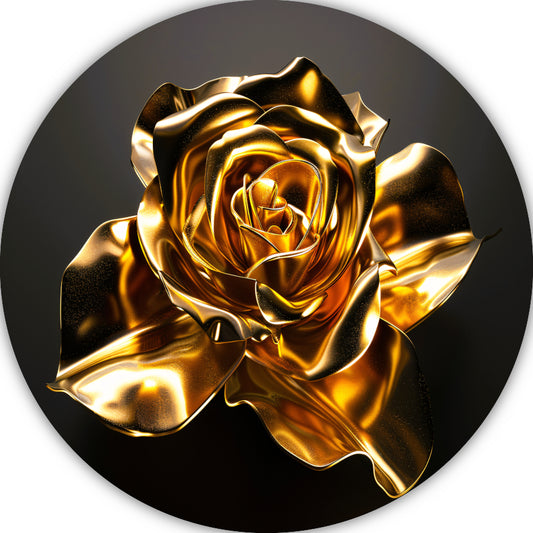 Prachtige Gouden Roos met Schitterende Glans aluminium muurcirkel
