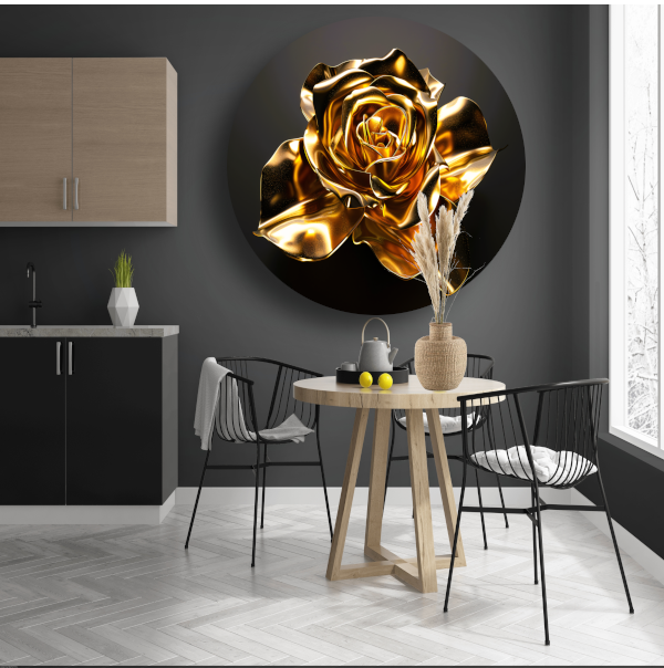 Prachtige Gouden Roos met Schitterende Glans aluminium muurcirkel