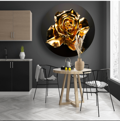 Prachtige Gouden Roos met Schitterende Glans aluminium muurcirkel