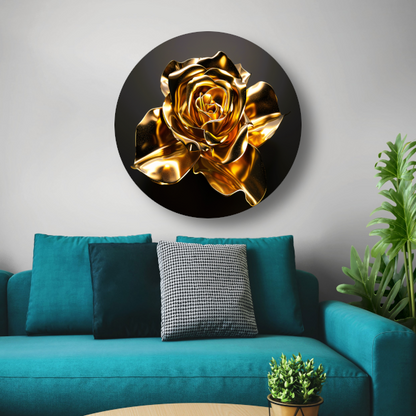 Prachtige Gouden Roos met Schitterende Glans aluminium muurcirkel
