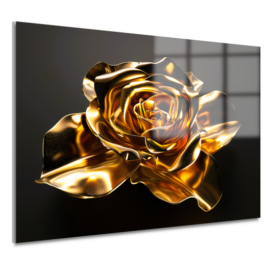 Prachtige Gouden Roos met Schitterende Glans acrylglas