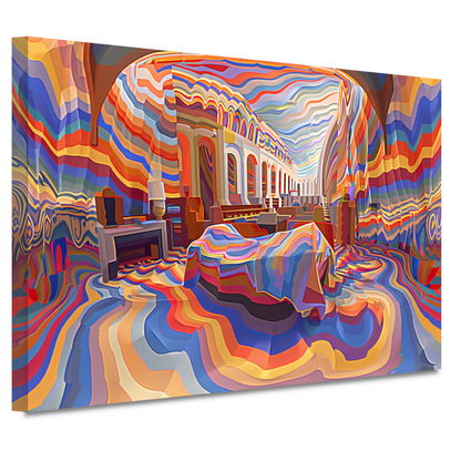 Minimalistische slaapkamer met Mondriaan-invloeden canvas