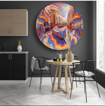 Minimalistische slaapkamer met Mondriaan-invloeden forex muurcirkel