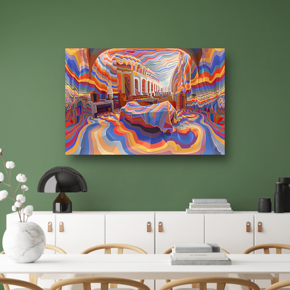 Minimalistische slaapkamer met Mondriaan-invloeden poster