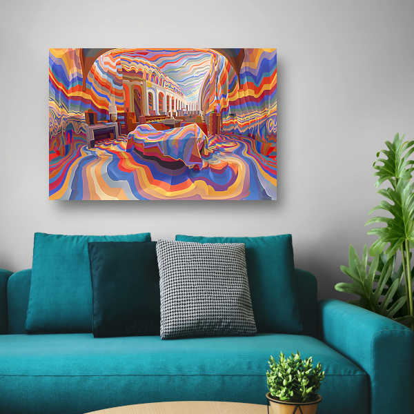 Minimalistische slaapkamer met Mondriaan-invloeden poster