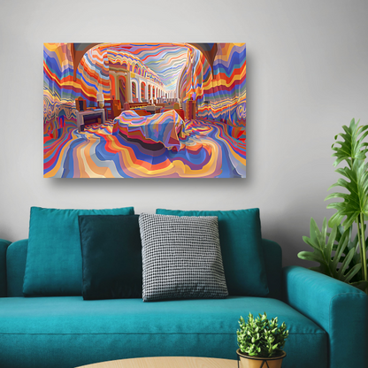 Minimalistische slaapkamer met Mondriaan-invloeden poster
