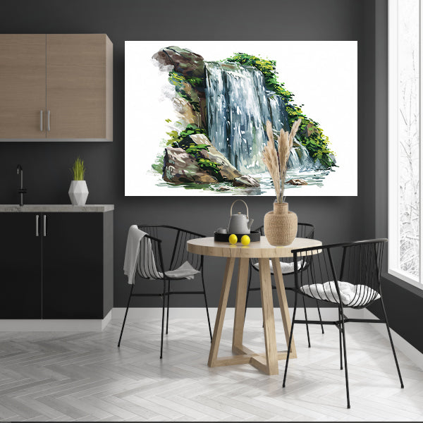 Waterval omringd door natuur en rotsen canvas