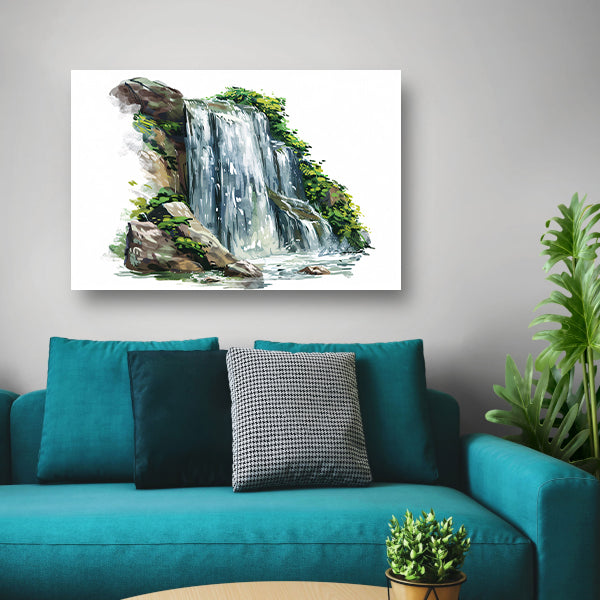 Waterval omringd door natuur en rotsen canvas
