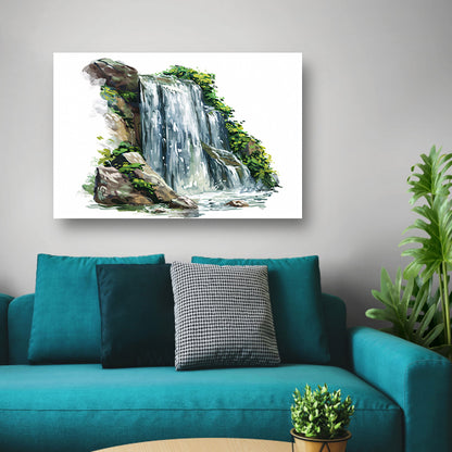 Waterval omringd door natuur en rotsen canvas
