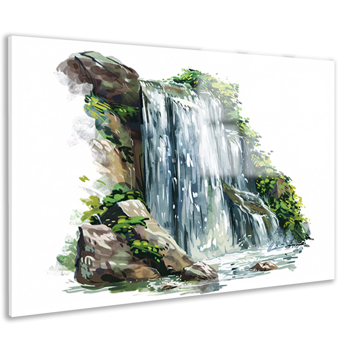 Waterval omringd door natuur en rotsen acrylglas