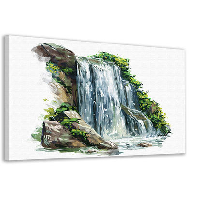 Waterval omringd door natuur en rotsen canvas
