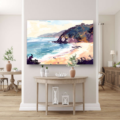 Minimalistisch schilderij van strand bij zonsopgang canvas