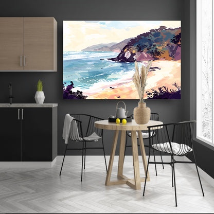 Minimalistisch schilderij van strand bij zonsopgang canvas
