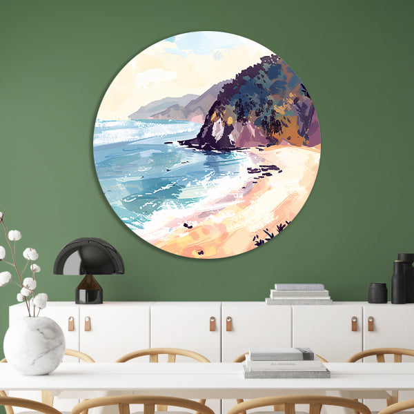 Minimalistisch schilderij van strand bij zonsopgang forex muurcirkel