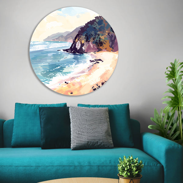 Minimalistisch schilderij van strand bij zonsopgang forex muurcirkel