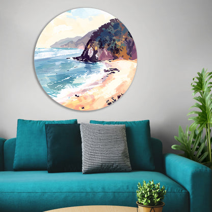 Minimalistisch schilderij van strand bij zonsopgang forex muurcirkel