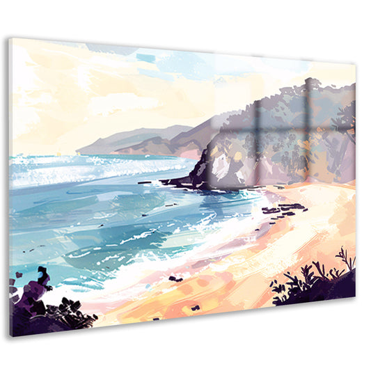 Minimalistisch schilderij van strand bij zonsopgang acrylglas