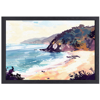 Minimalistisch schilderij van strand bij zonsopgang canvas met baklijst