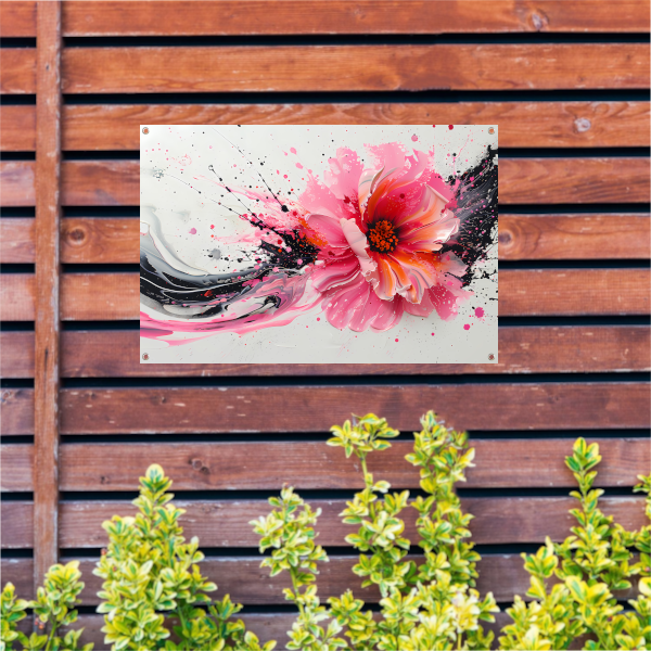 Dynamische abstracte bloem met verfspatten tuinposter