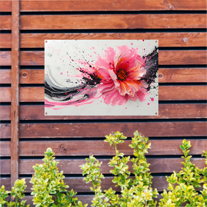 Dynamische abstracte bloem met verfspatten tuinposter
