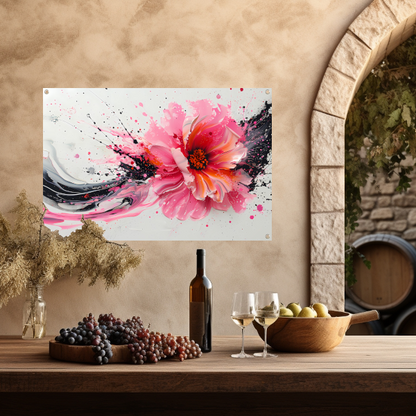 Dynamische abstracte bloem met verfspatten tuinposter