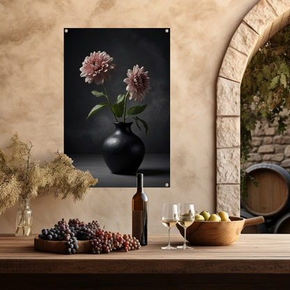 Elegante zwarte vaas met beige bloem tuinposter