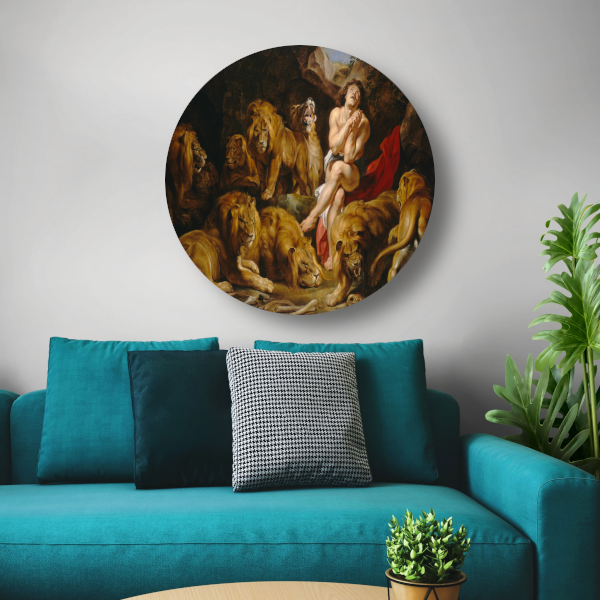 Daniël in de leeuwenkuil - Peter Paul Rubens aluminium muurcirkel
