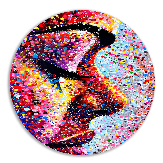 Kleurrijk abstract portret van een gezicht aluminium muurcirkel