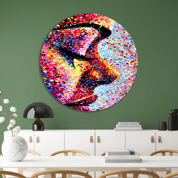 Kleurrijk abstract portret van een gezicht aluminium muurcirkel