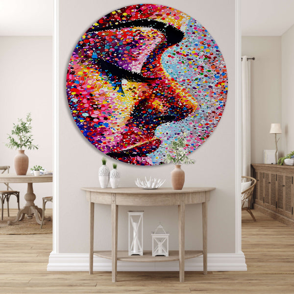 Kleurrijk abstract portret van een gezicht forex muurcirkel