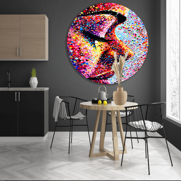 Kleurrijk abstract portret van een gezicht aluminium muurcirkel