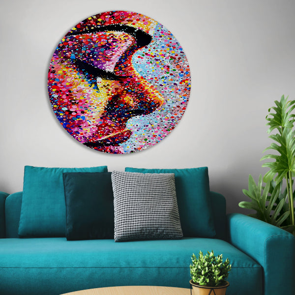 Kleurrijk abstract portret van een gezicht aluminium muurcirkel