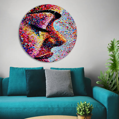 Kleurrijk abstract portret van een gezicht aluminium muurcirkel