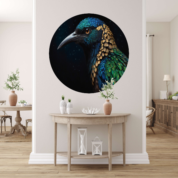 Schitterende Vogel met Kleurrijke Verentooi aluminium muurcirkel