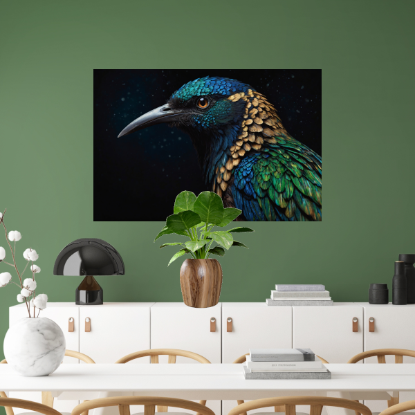 Schitterende Vogel met Kleurrijke Verentooi canvas met baklijst