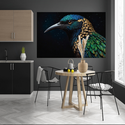 Schitterende Vogel met Kleurrijke Verentooi canvas met baklijst