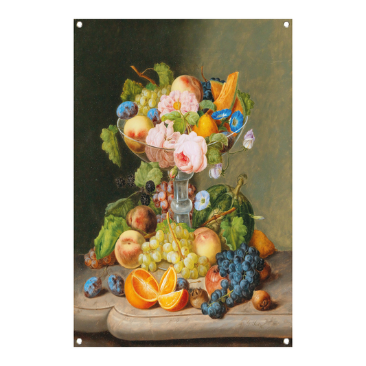 Groot stilleven met bloemen en fruit - Johann Georg Seitz tuinposter