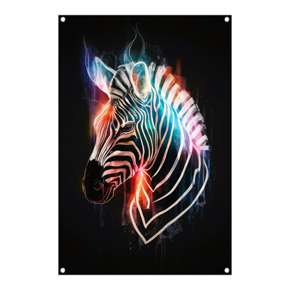 Abstracte Zebra in Kleurrijke Lichtstralen tuinposter