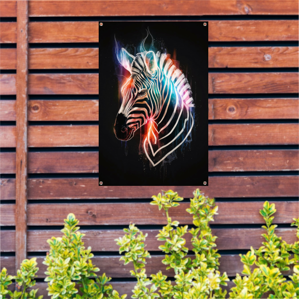 Abstracte Zebra in Kleurrijke Lichtstralen tuinposter
