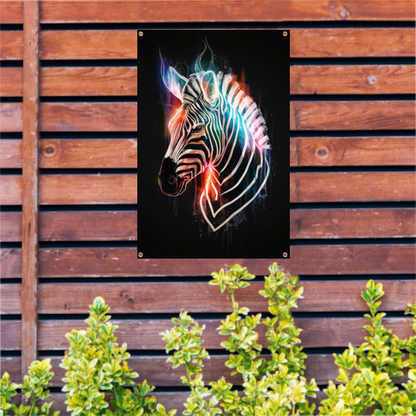 Abstracte Zebra in Kleurrijke Lichtstralen tuinposter