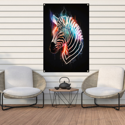 Abstracte Zebra in Kleurrijke Lichtstralen tuinposter