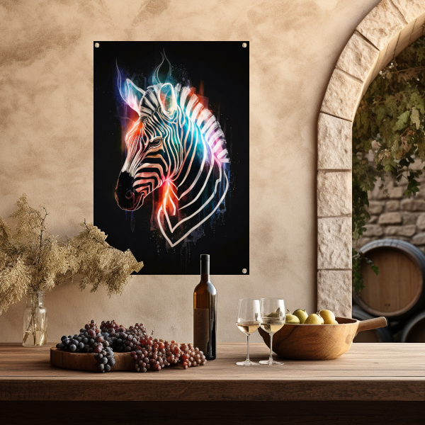 Abstracte Zebra in Kleurrijke Lichtstralen tuinposter
