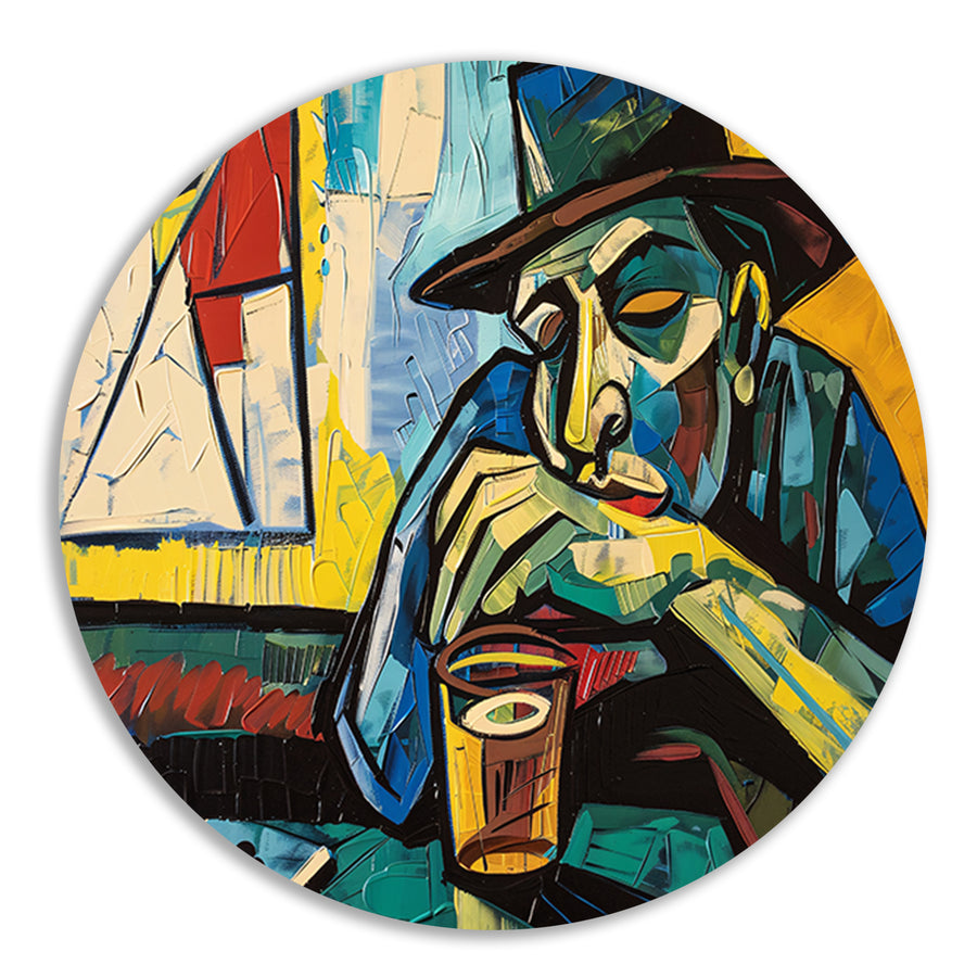 Man in café met kaart en glas   forex muurcirkel