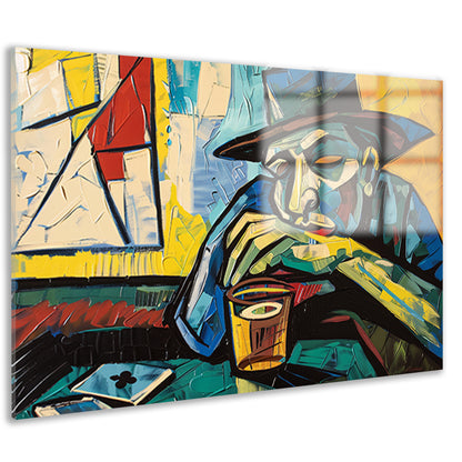 Man in café met kaart en glas   acrylglas
