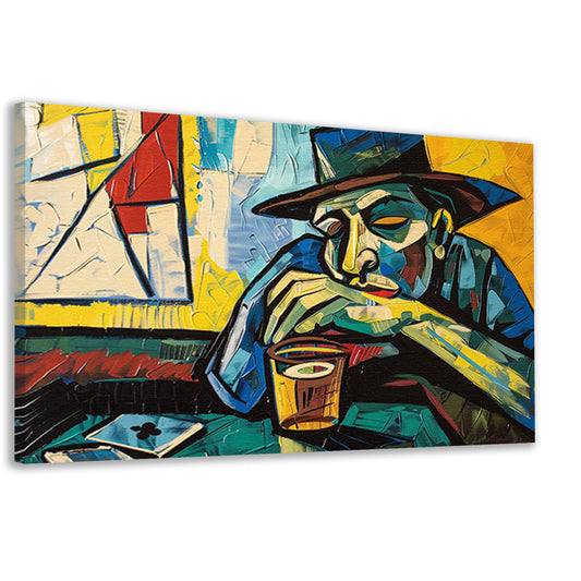 Man in café met kaart en glas canvas