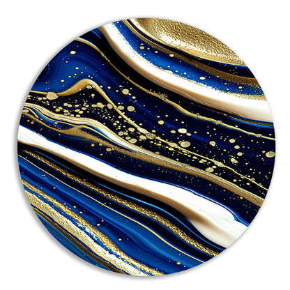 Abstracte waterval kunst met gouden accenten aluminium muurcirkel