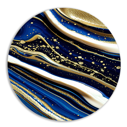 Abstracte waterval kunst met gouden accenten aluminium muurcirkel