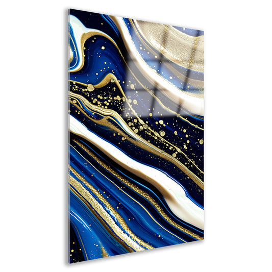 Abstracte waterval kunst met gouden accenten acrylglas
