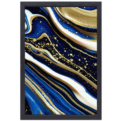 Abstracte waterval kunst met gouden accenten canvas met baklijst