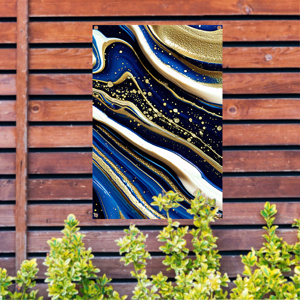 Abstracte waterval kunst met gouden accenten tuinposter